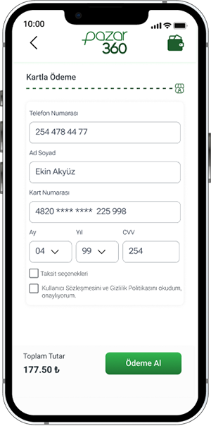 Kart numarası ile ödeme al
